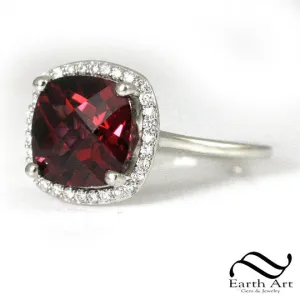 Rhodolite Garnet halo Ring with diamonds in 14k or 10k