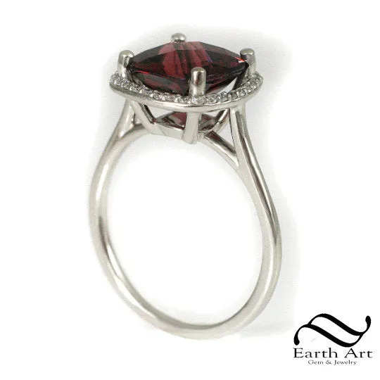 Rhodolite Garnet halo Ring with diamonds in 14k or 10k
