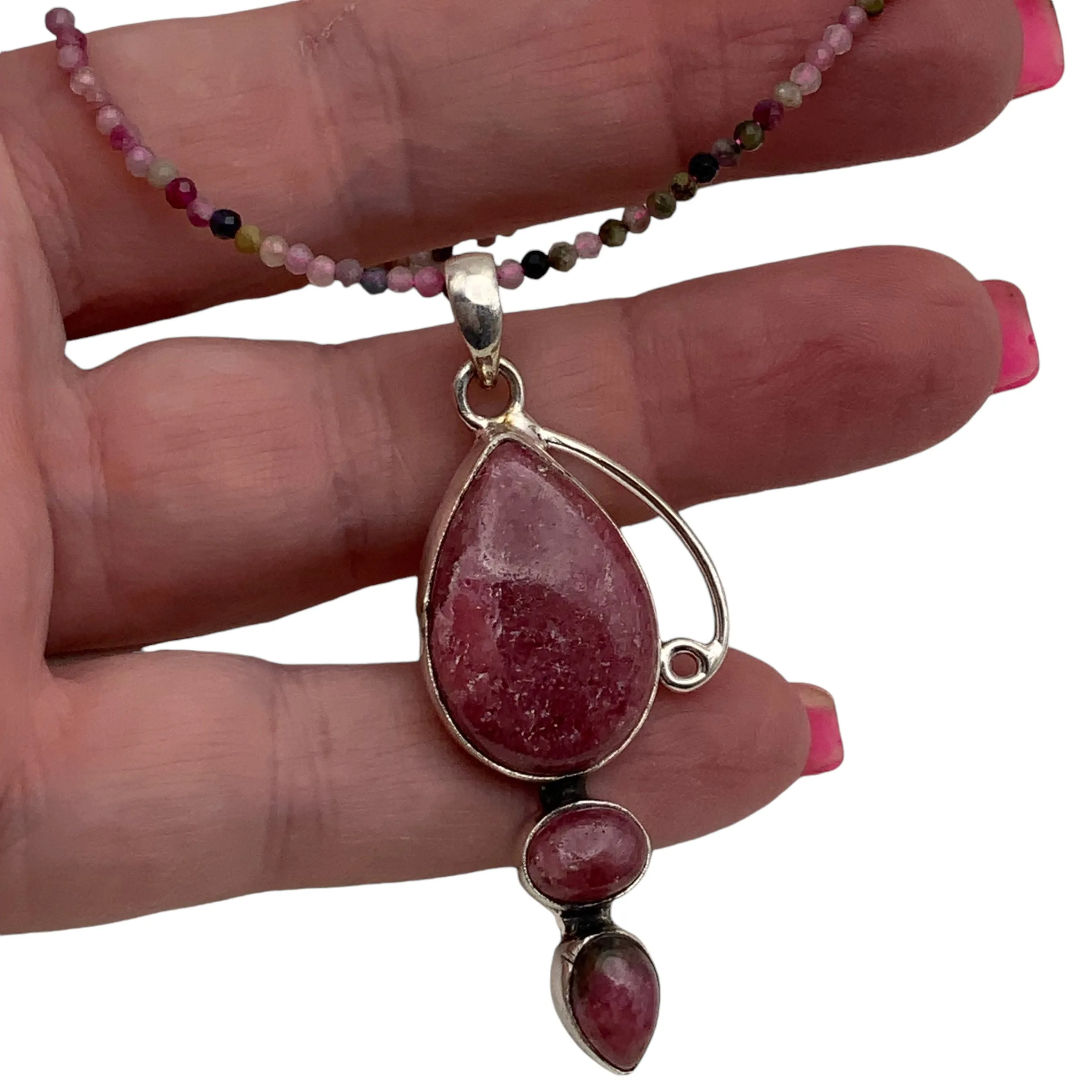 Rhodonite solid 925 Sterling Silver Pendant Necklace