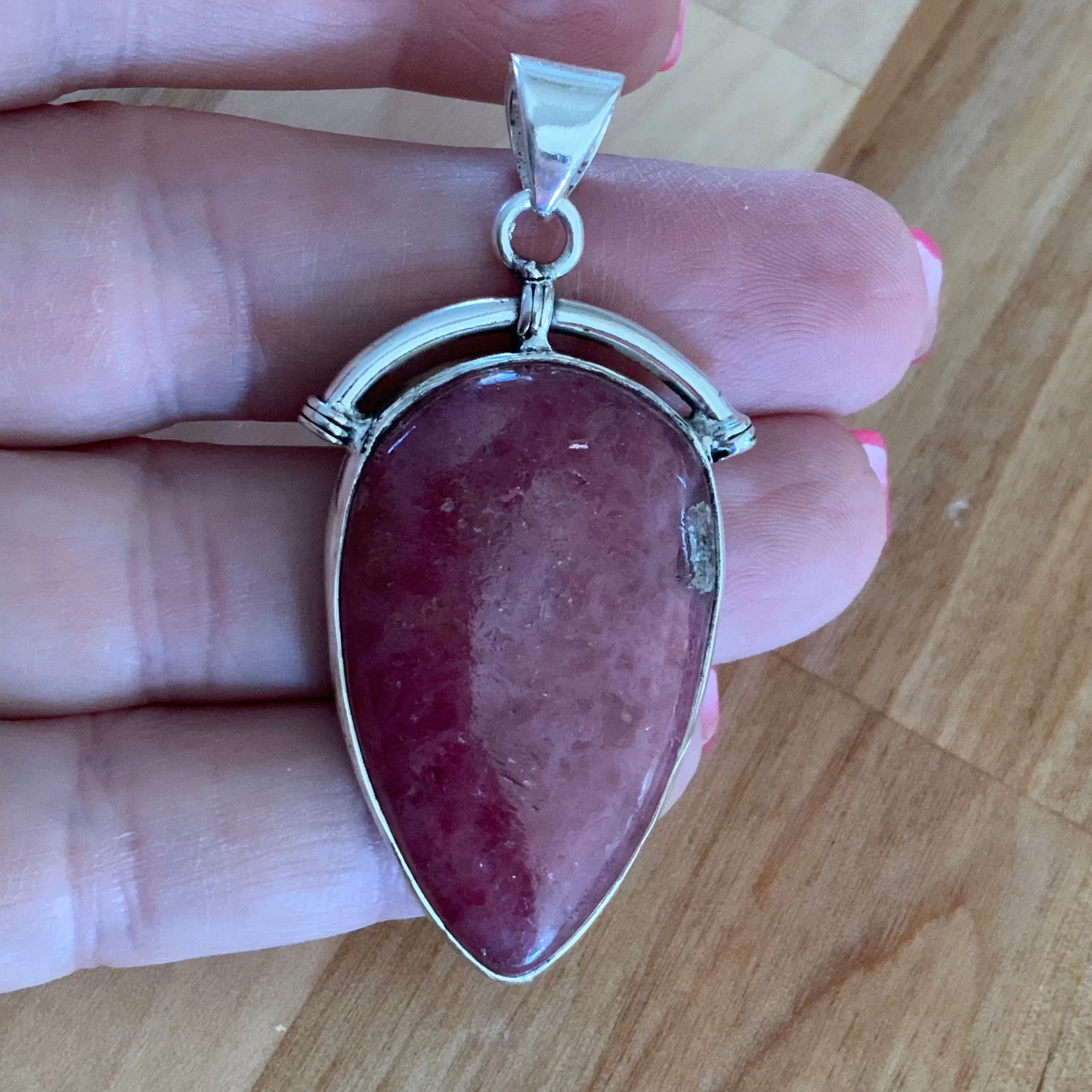 Rhodonite Solid 925 Sterling Silver Pendant