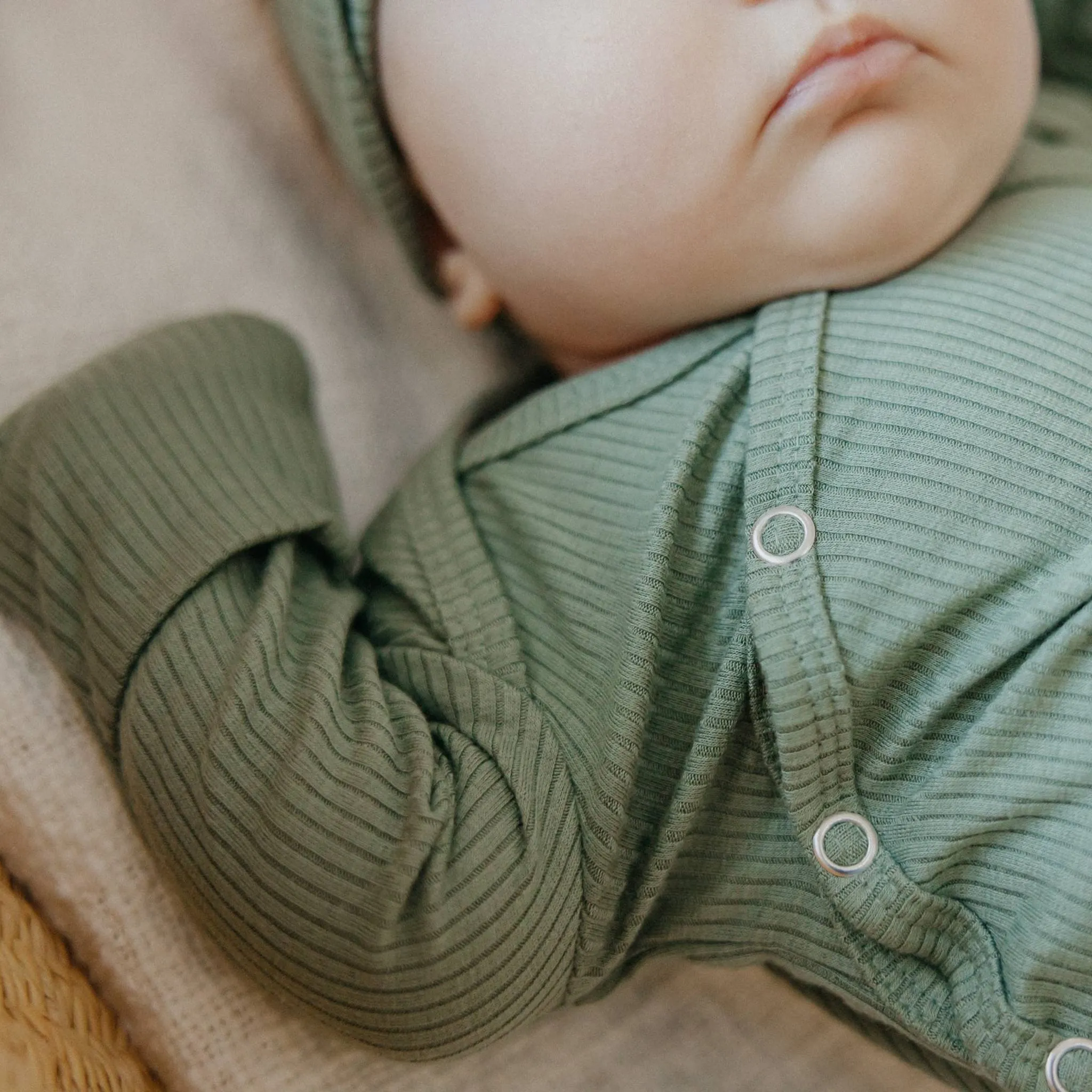 Rib Knit Newborn Knotted Gown - Clover