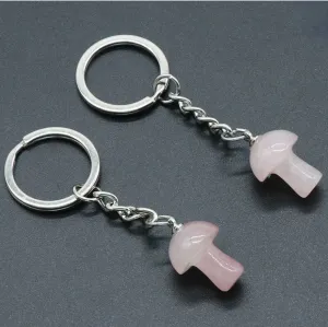 Rose Quartz Mushroom Keychain