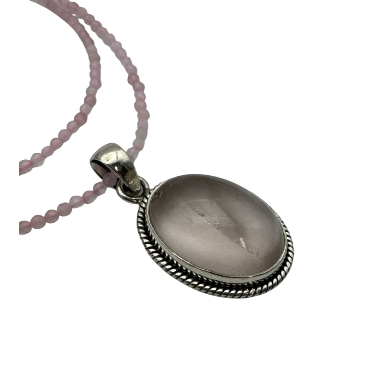 Rose Quartz Solid 925 Sterling Silver Pendant Necklace