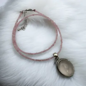 Rose Quartz Solid 925 Sterling Silver Pendant Necklace