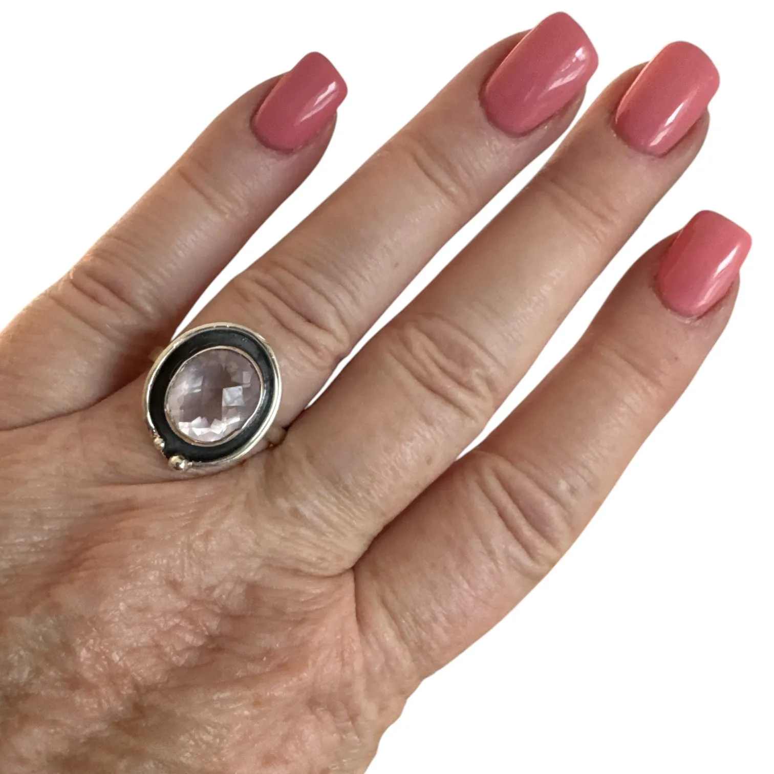 Rose Quartz Solid 925 Sterling Silver Ring 8