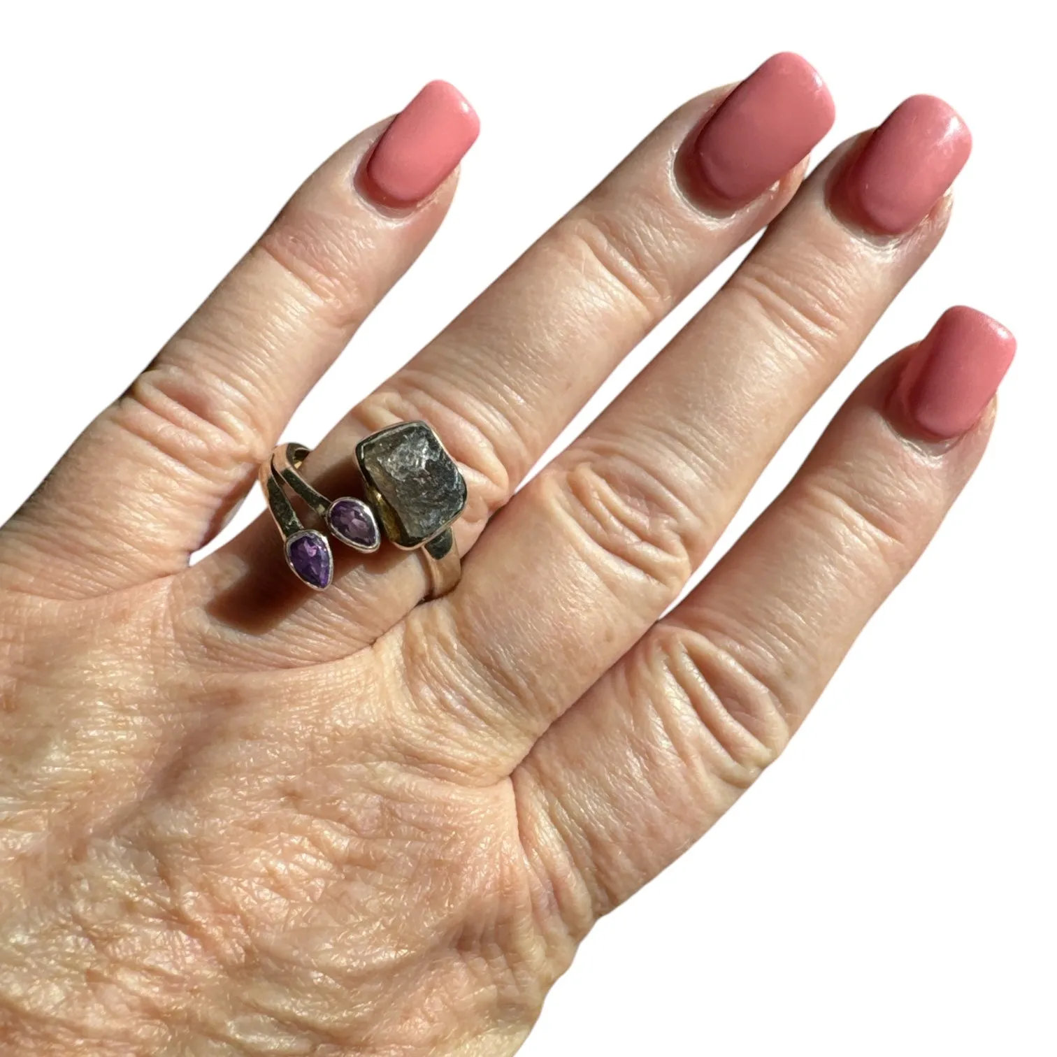 Rough Amethyst Solid 925 Sterling Silver Ring Adjustable