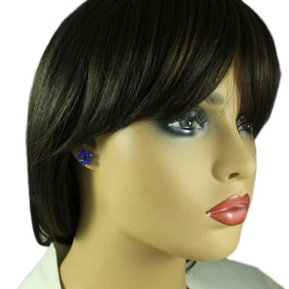 Royal Blue Crystal Daisies Brooch Pin with Earring Set - PRL123BS
