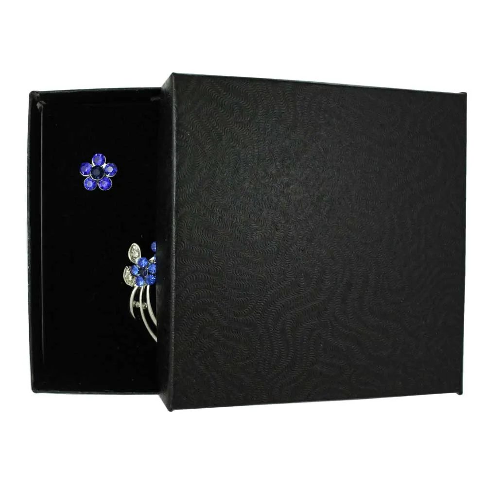 Royal Blue Crystal Daisies Brooch Pin with Earring Set - PRL123BS