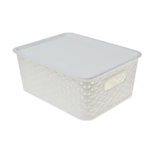 Saim Bathroom Storage Basket with Lids Plastic Containers Organizer for Home Office Desk School Crafts Clothing Organization, White