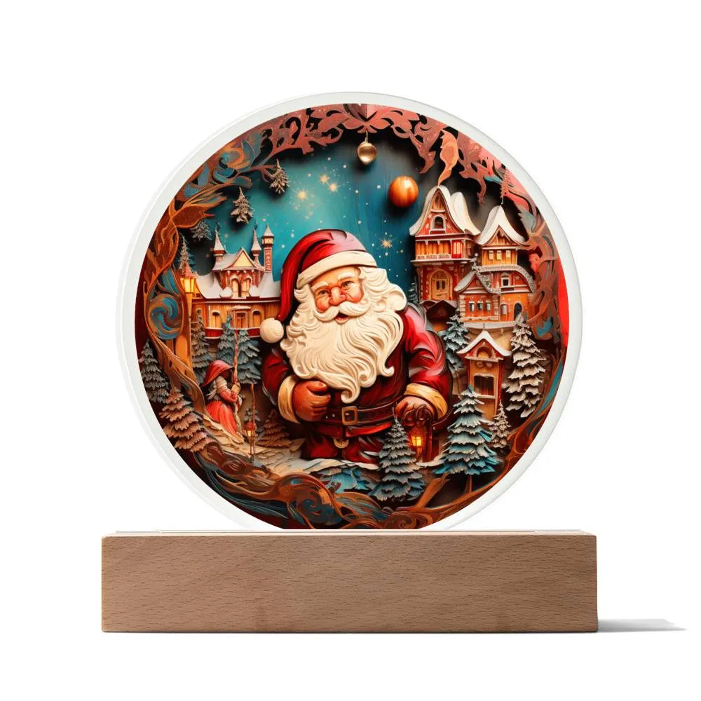 Santa Coming To Town Acrylic Circle, Christmas Themed Decor