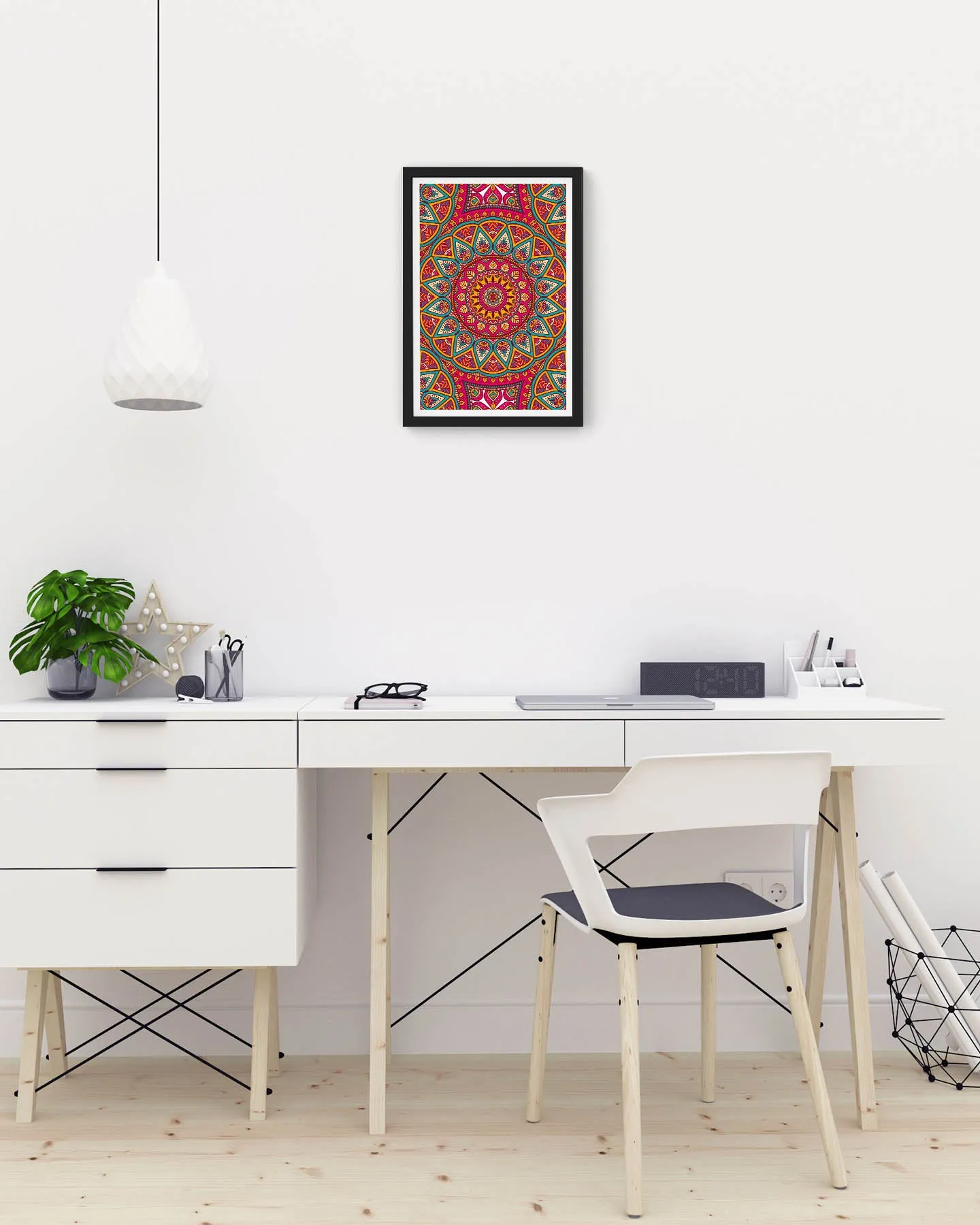 Seamless pink pattern with mandala