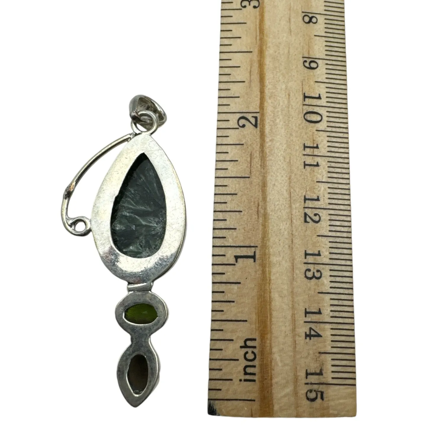Seraphinite Peridot & Smoky Topaz Solid 925 Sterling Silver Pendant