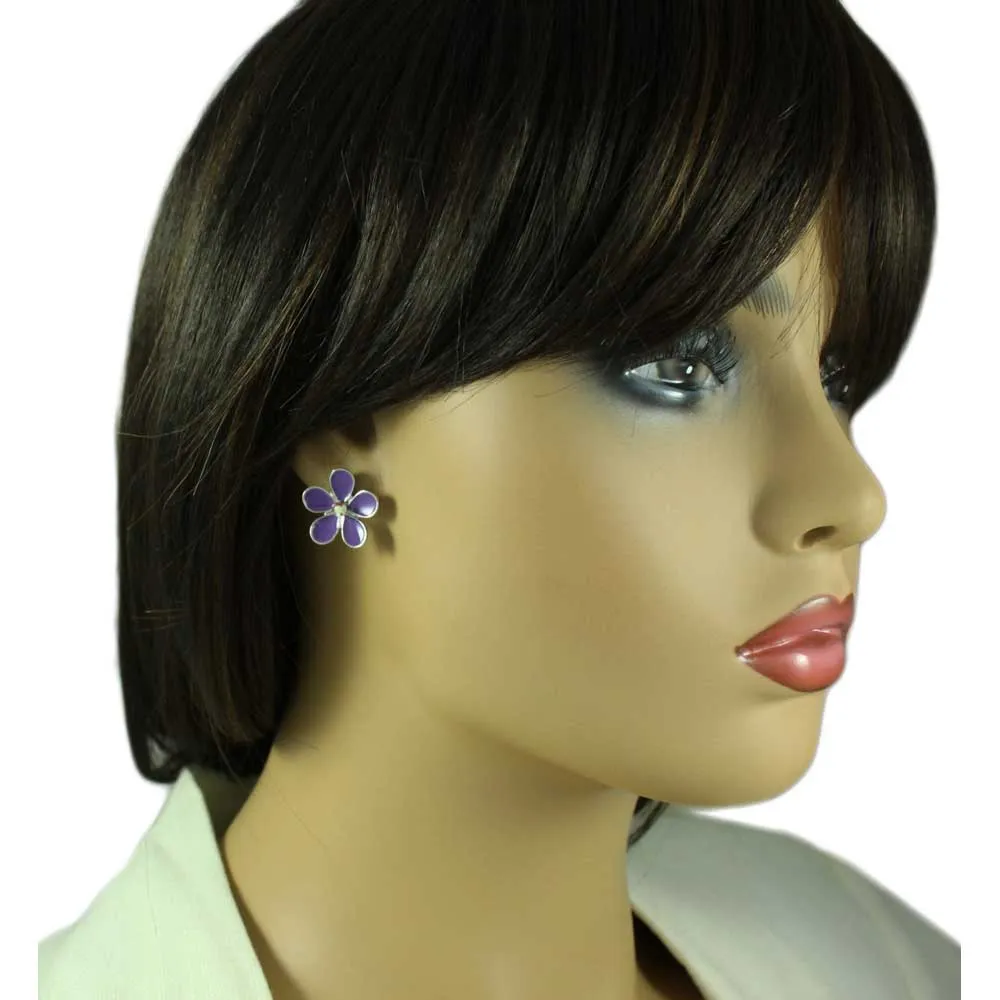Shades of Purple Daisies Brooch Pin and Earring Set - PRL178BS