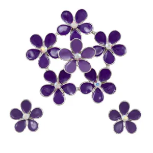Shades of Purple Daisies Brooch Pin and Earring Set - PRL178BS