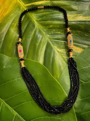 Short Mangalsutra Designs Gold Plated Layered Pattern Black Crystal Beads (22 Inches)