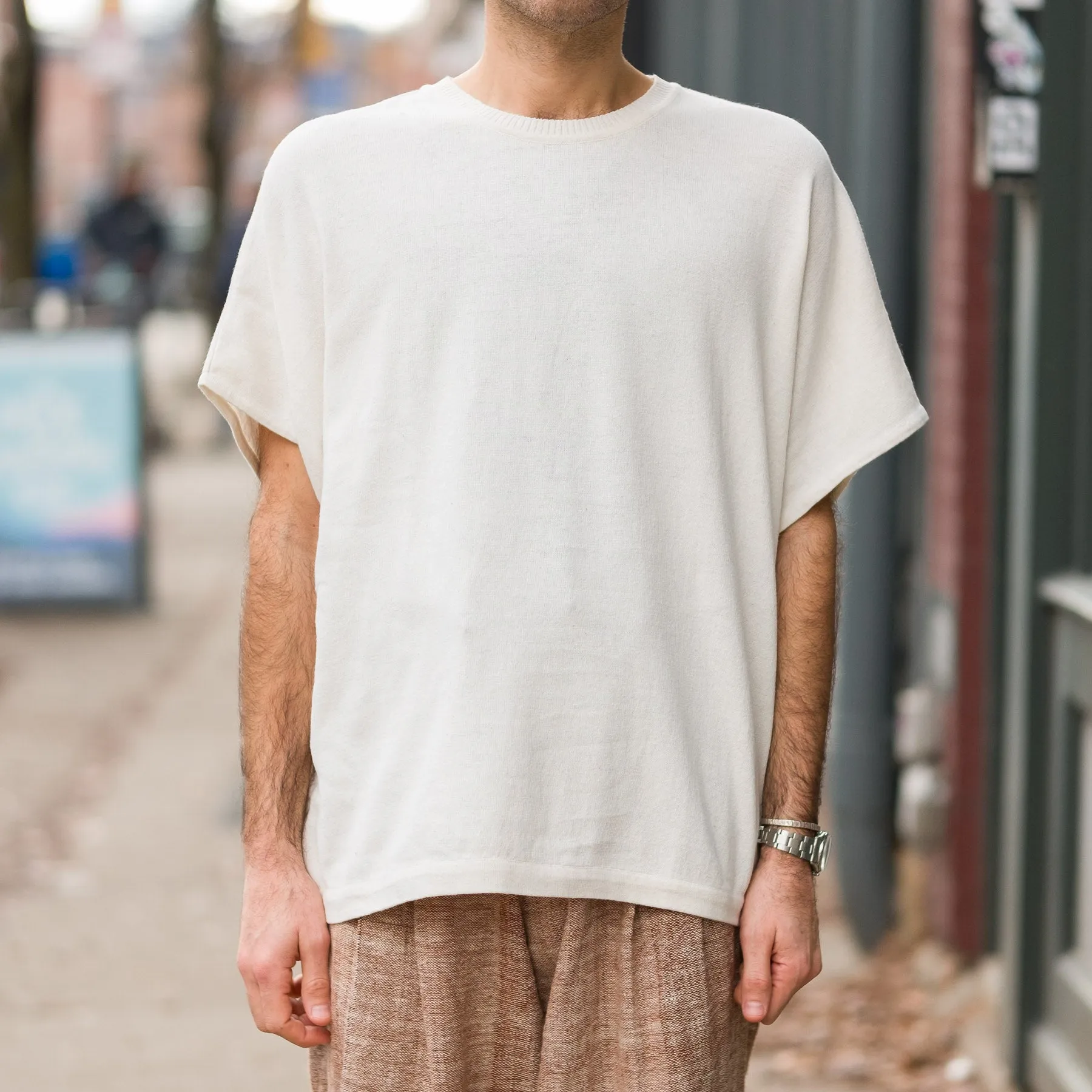 Short Sleeve Knit Big Tee in Ecru