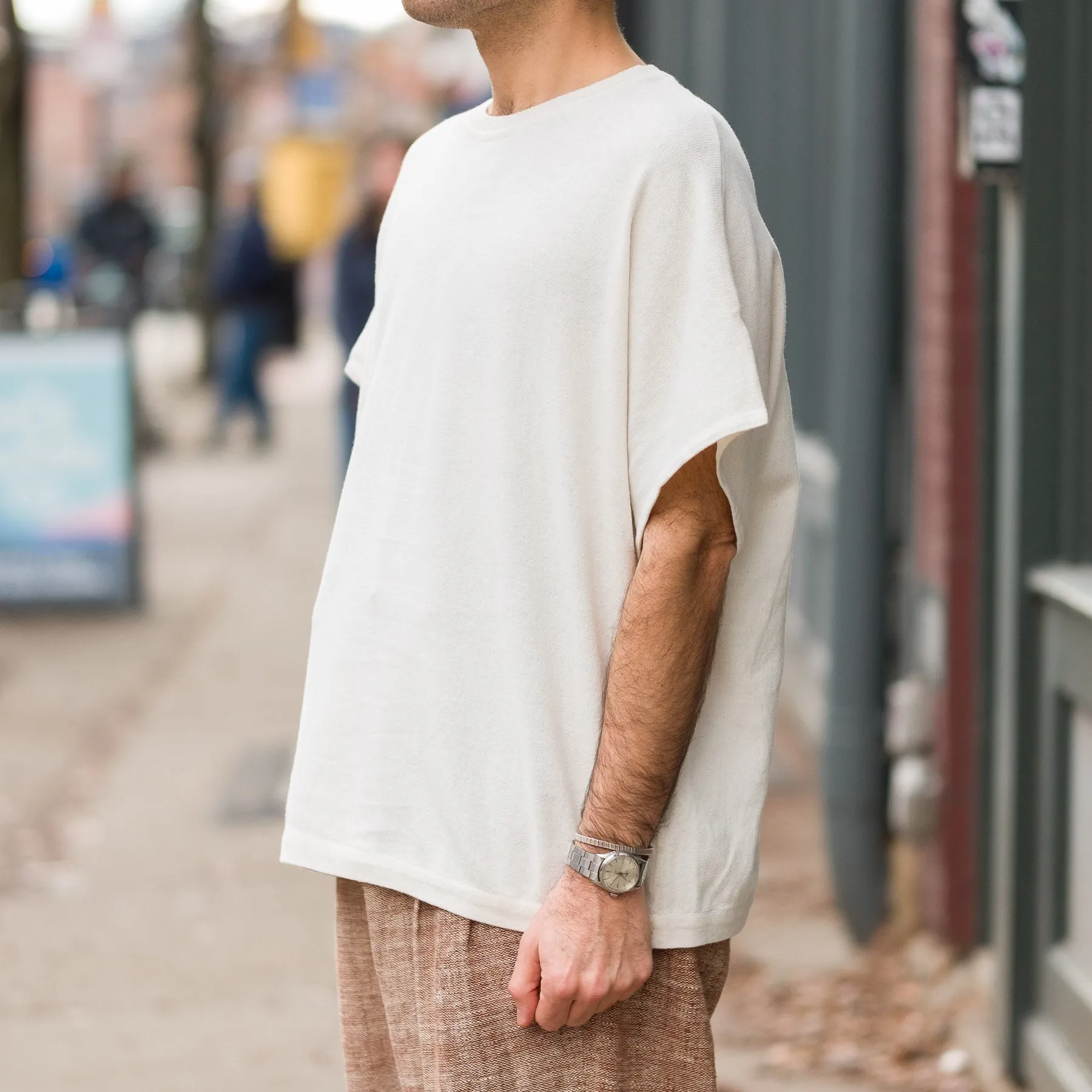 Short Sleeve Knit Big Tee in Ecru