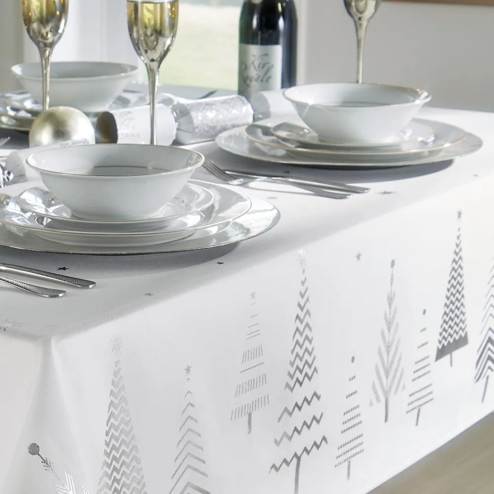 Silver Christmas Trees Tablecloth