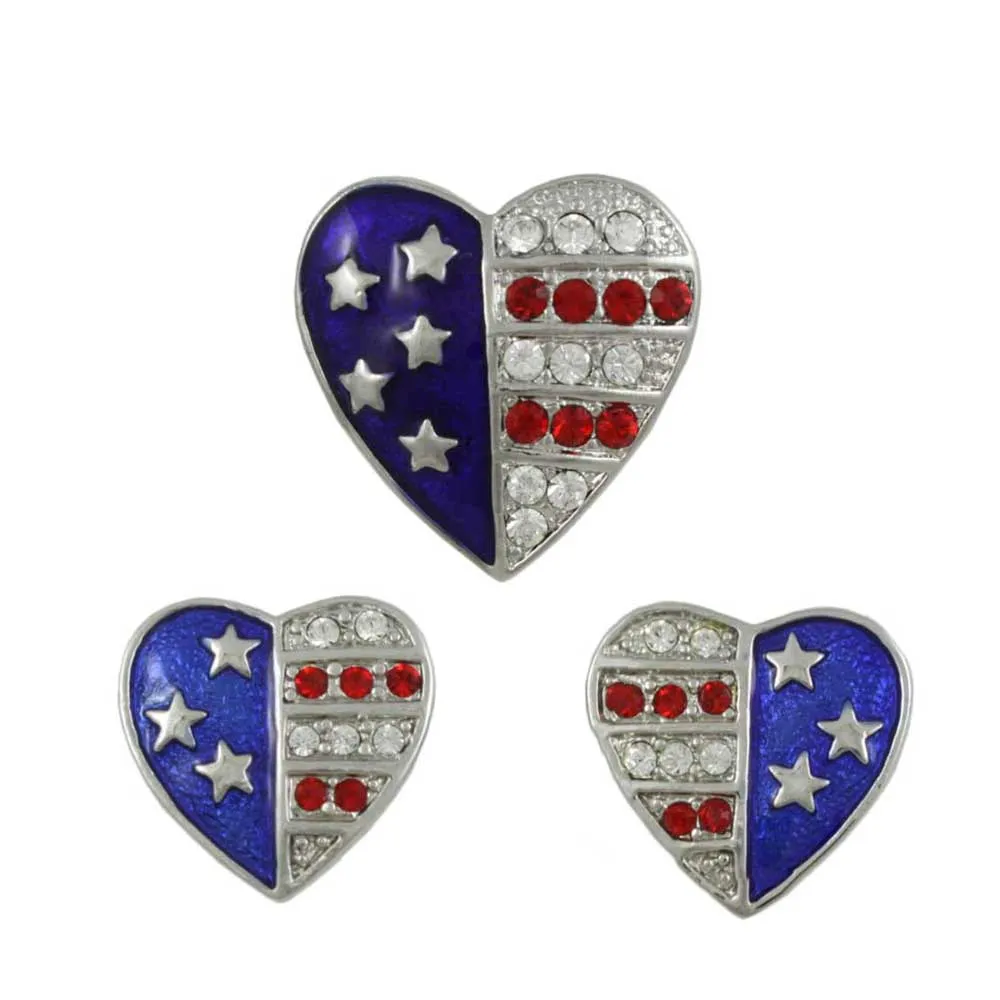 Silver Single Patriotic Heart Brooch Pin and Earring Gift Set - PRF353SBS