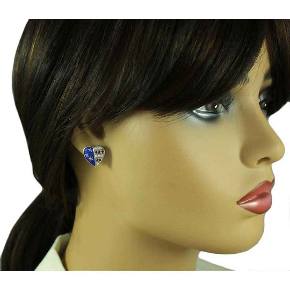 Silver Single Patriotic Heart Brooch Pin and Earring Gift Set - PRF353SBS