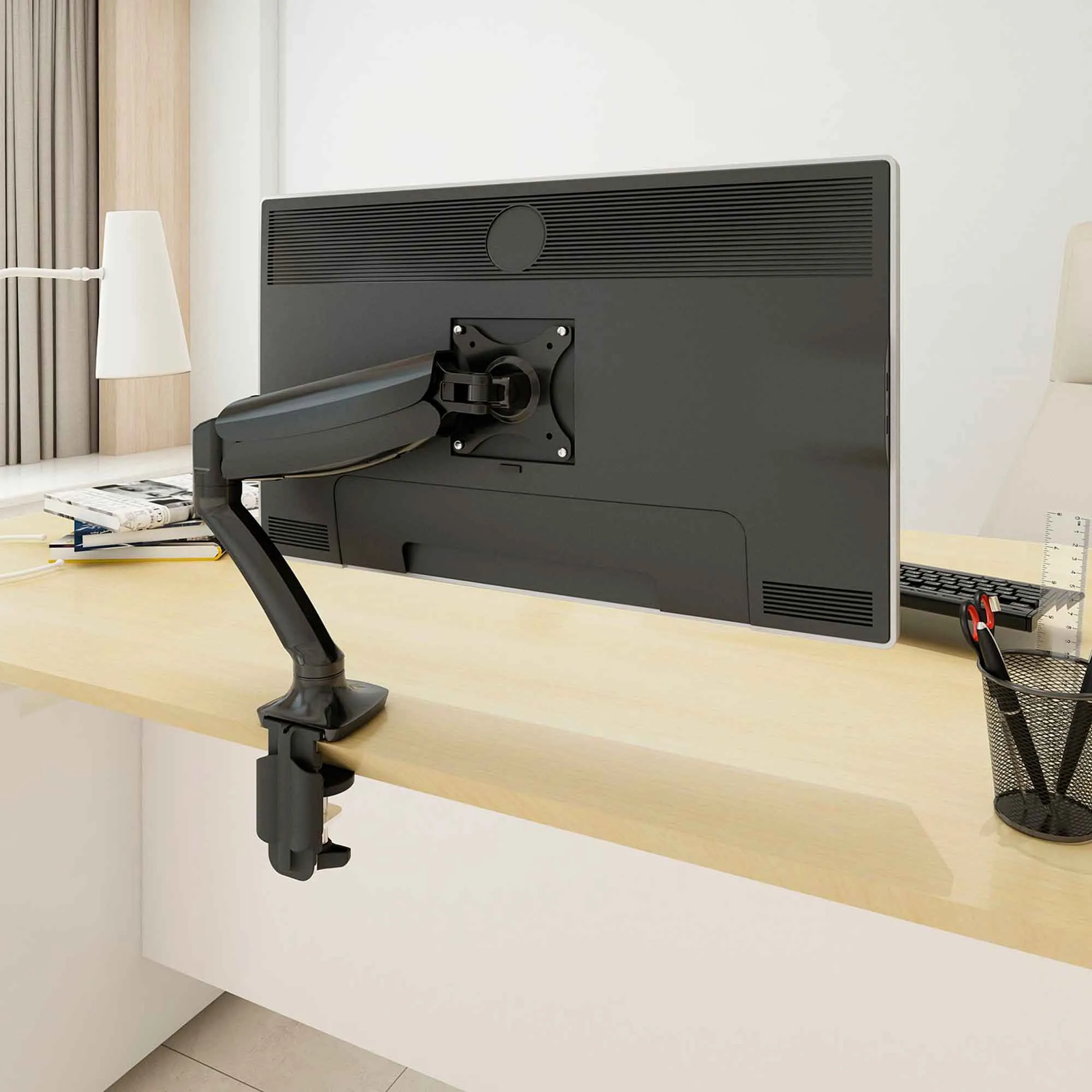 Single Monitor Arm, Adjustable & Rotating 9kg Load Capacity, 10-27" Screens - Black - DH24