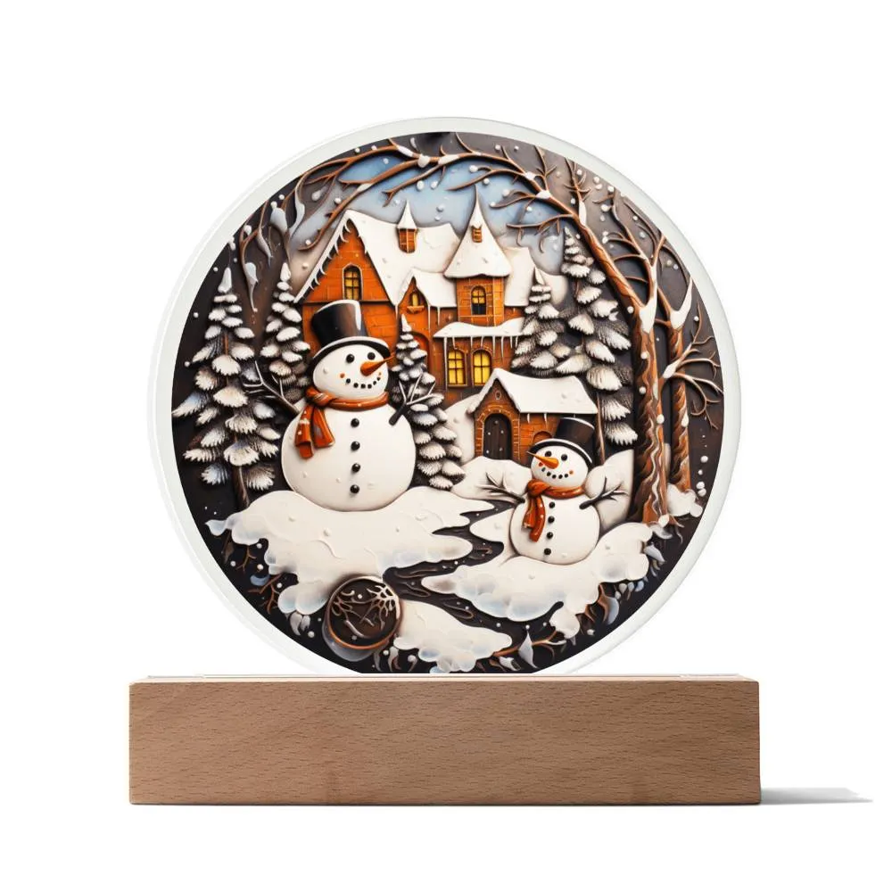 Snowman Christmas Winterland Circle Acrylic Plaque, Christmas Themed Decor