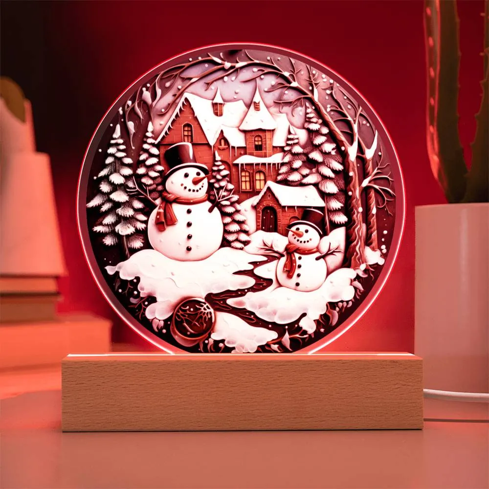 Snowman Christmas Winterland Circle Acrylic Plaque, Christmas Themed Decor