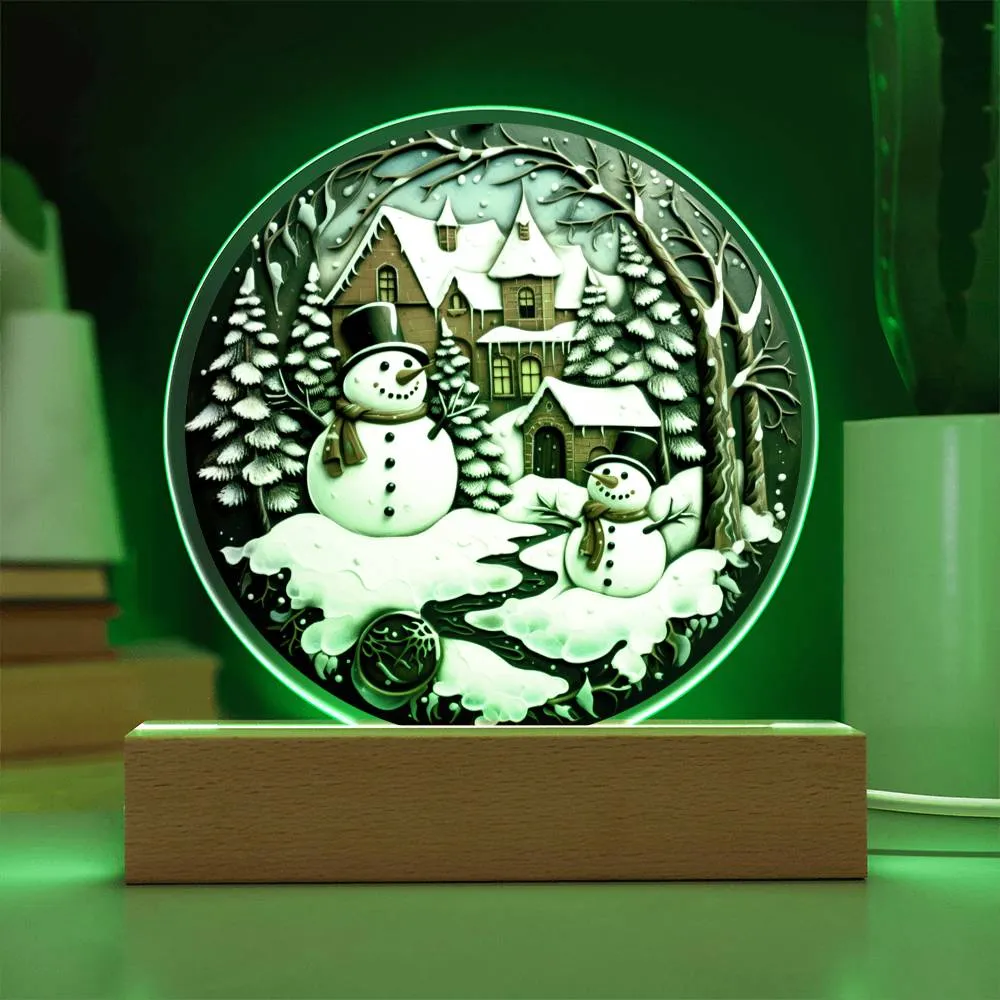 Snowman Christmas Winterland Circle Acrylic Plaque, Christmas Themed Decor