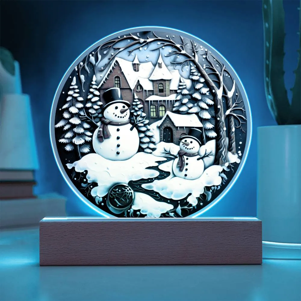Snowman Christmas Winterland Circle Acrylic Plaque, Christmas Themed Decor