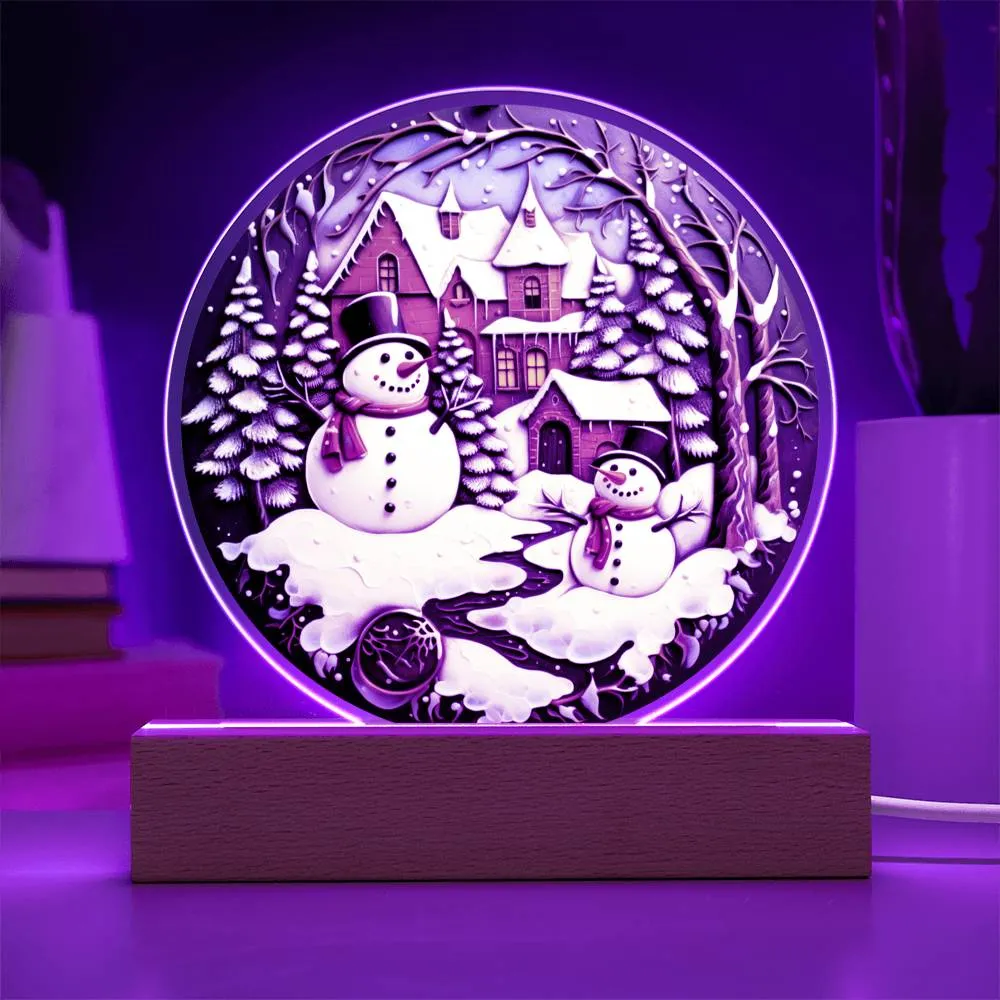 Snowman Christmas Winterland Circle Acrylic Plaque, Christmas Themed Decor