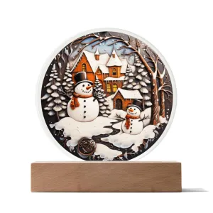 Snowman Christmas Winterland Circle Acrylic Plaque, Christmas Themed Decor