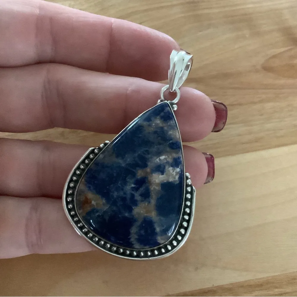 Solid 925 Sterling Silver Sodalite Pendant