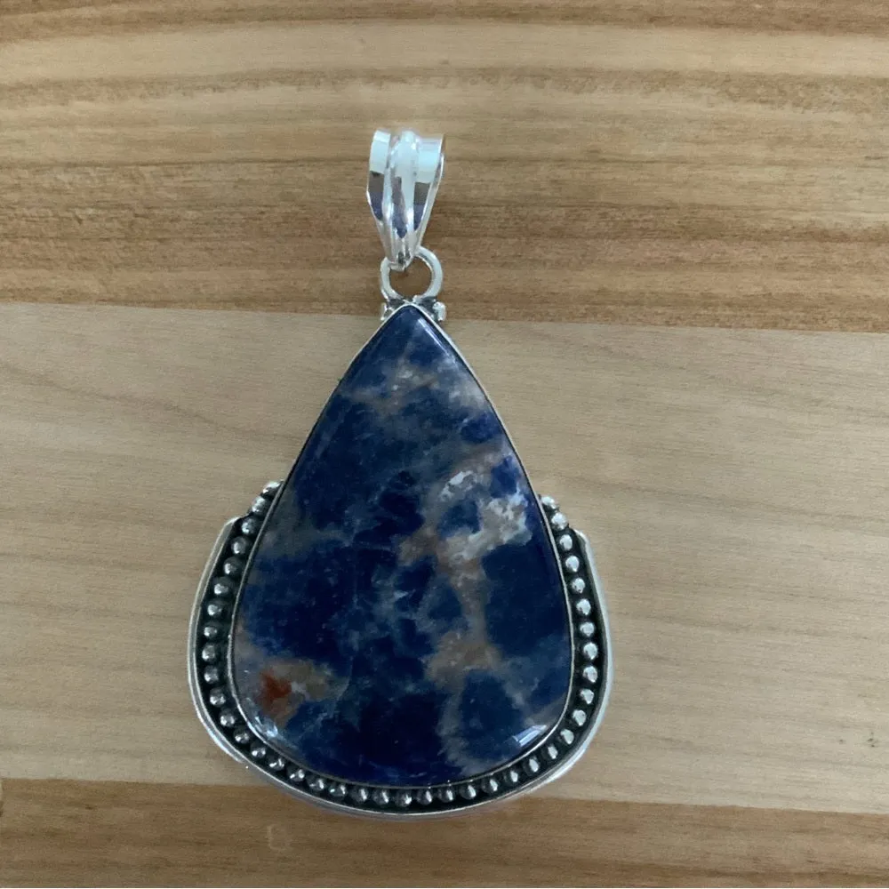 Solid 925 Sterling Silver Sodalite Pendant