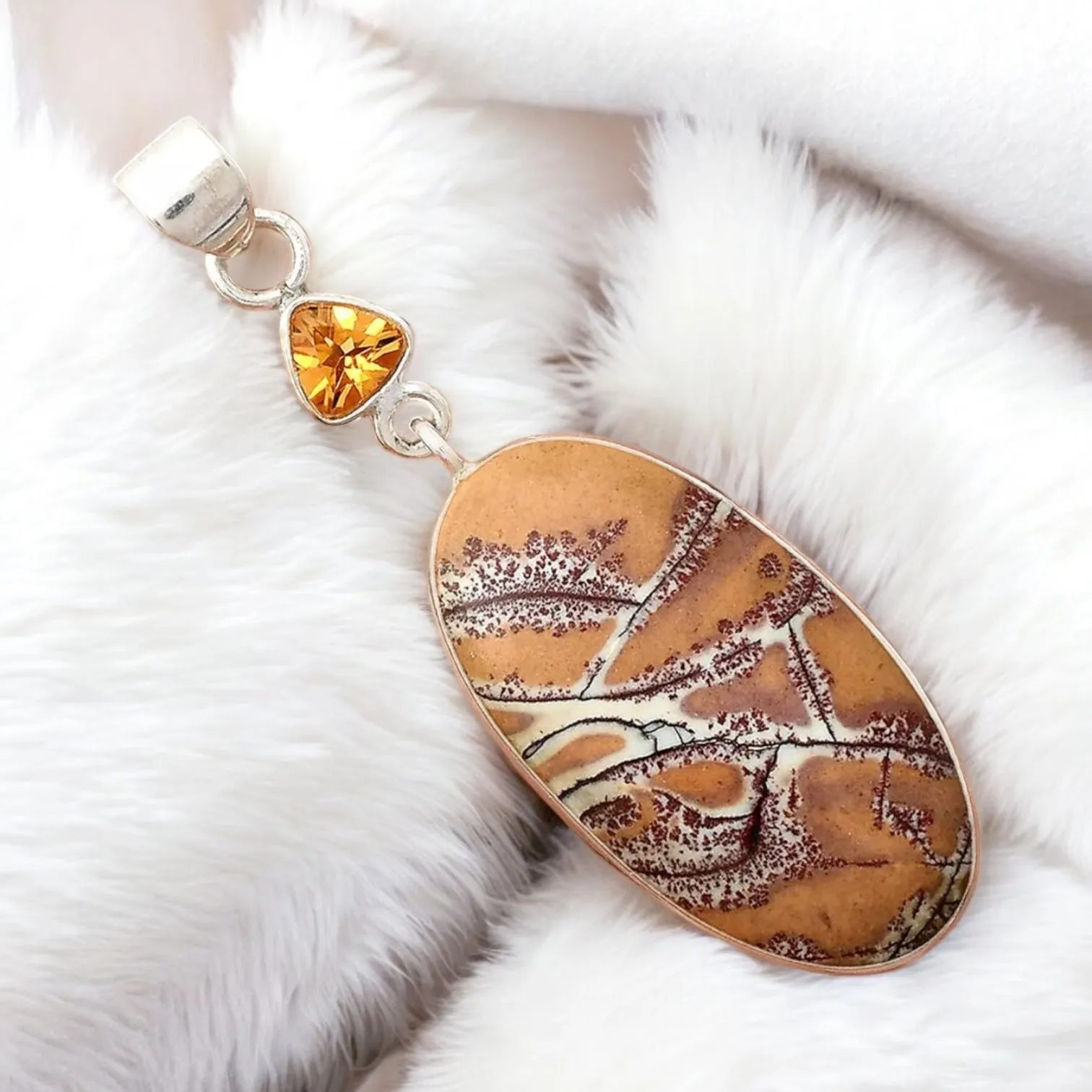 Sonora Jasper & Citrine Solid 925 Sterling Silver Pendant