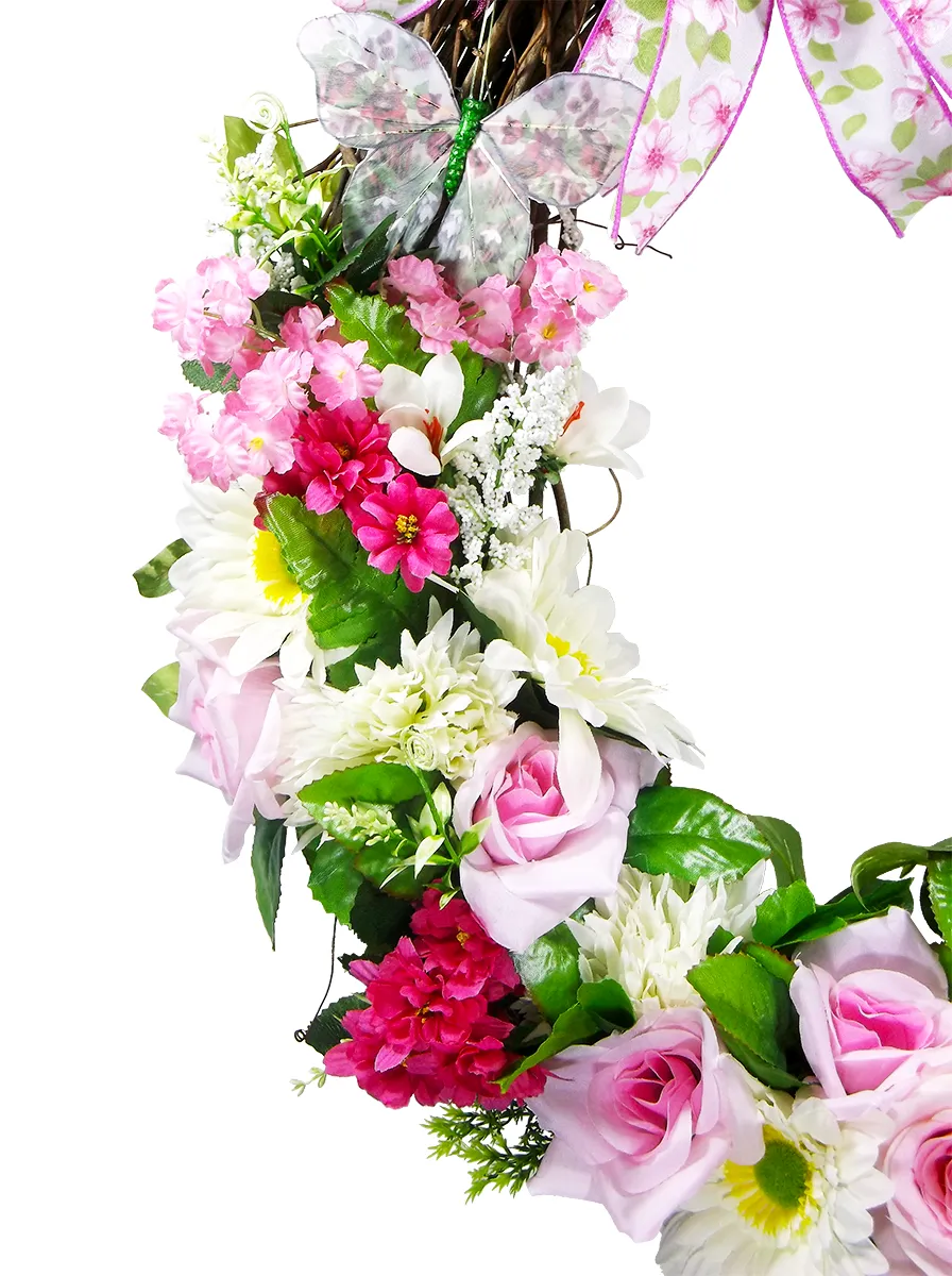 Spring Rose Grapevine Wreath