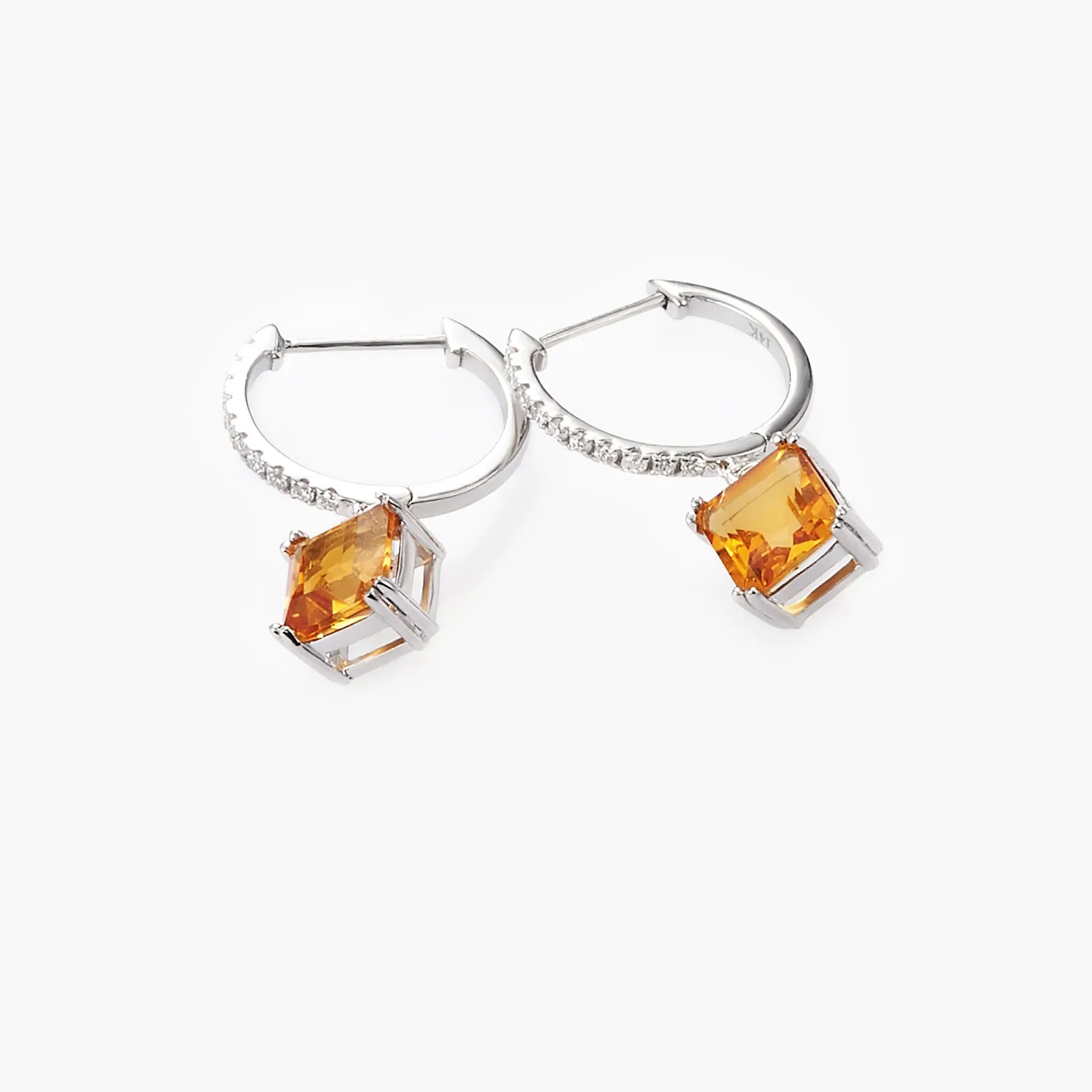 Square Yellow Citrine & Diamond Halo Drop Earring