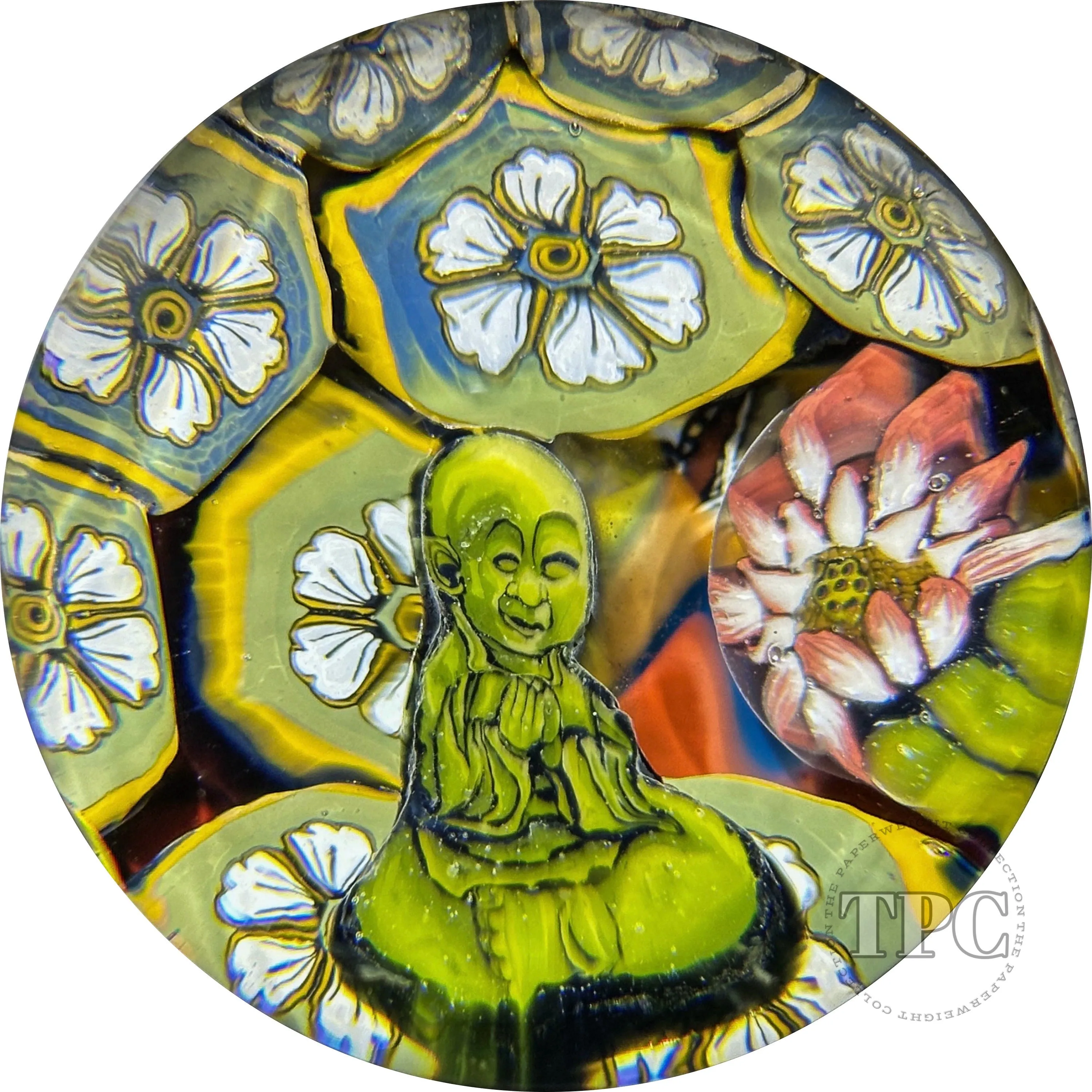 Stephen Boehme 2023 Glass Art Marble Figural Murrine Hannya with Buddha and Lotus Blossoms