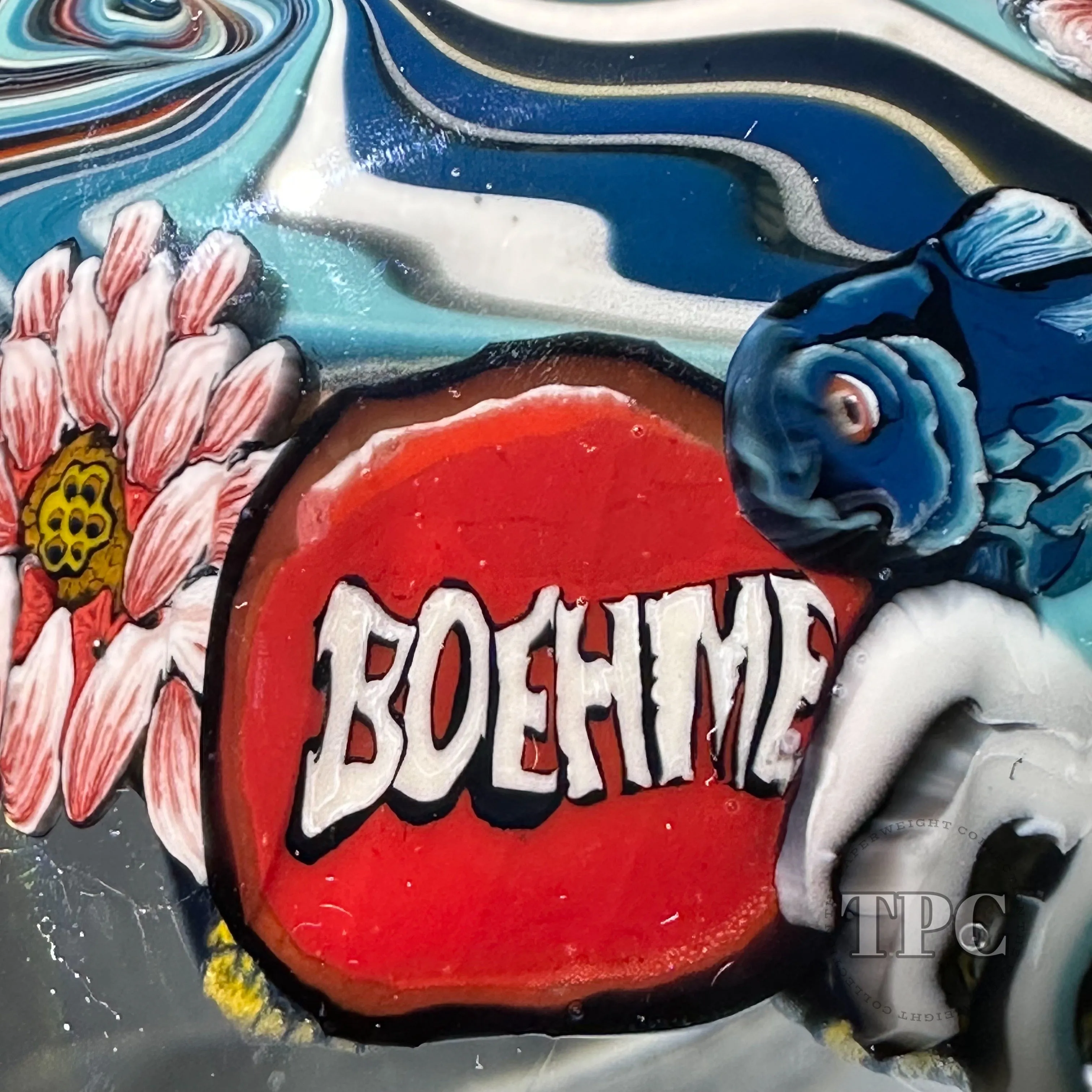 Stephen Boehme 2023 Glass Art Marble Figural Murrine Hannya with Buddha and Lotus Blossoms