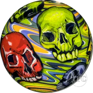 Stephen Boehme 2023 Glass Art Marble Figural Murrine Rainbow Skulls on Colorful Wig-wag