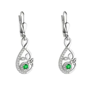 Sterling Silver Green Crystal Trinity Knot Drop Earrings - S34165
