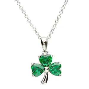 Sterling Silver Green Shamrock Pendant LS-SP1095