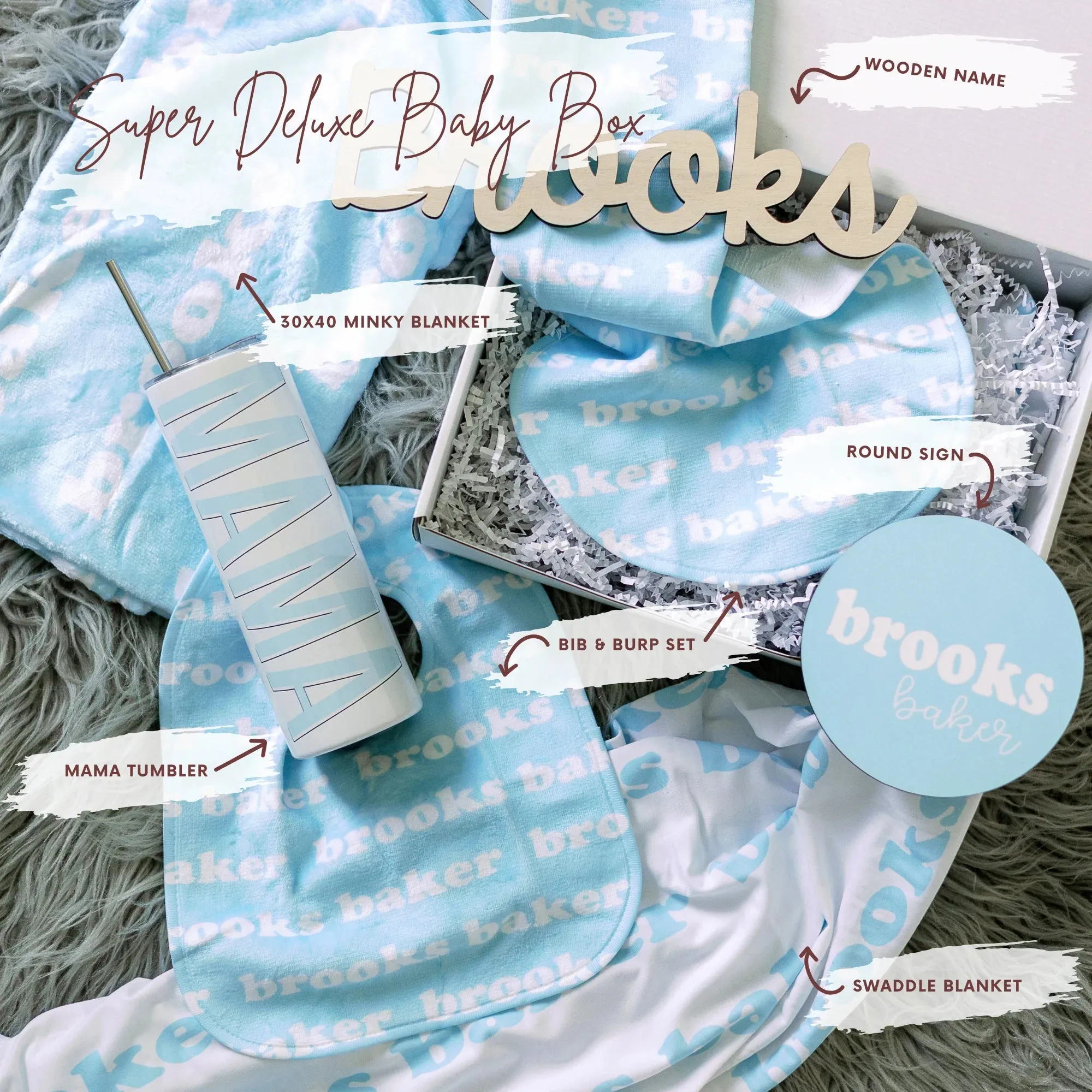Super Deluxe Personalized Baby Blanket Gift Set