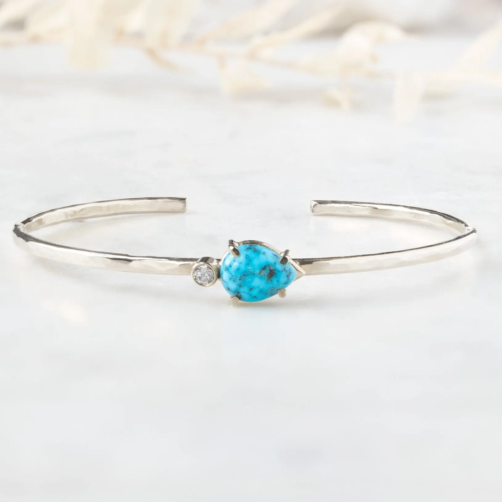 The Asymmetrical Turquoise   Diamond Cuff Bracelet | Sterling Silver