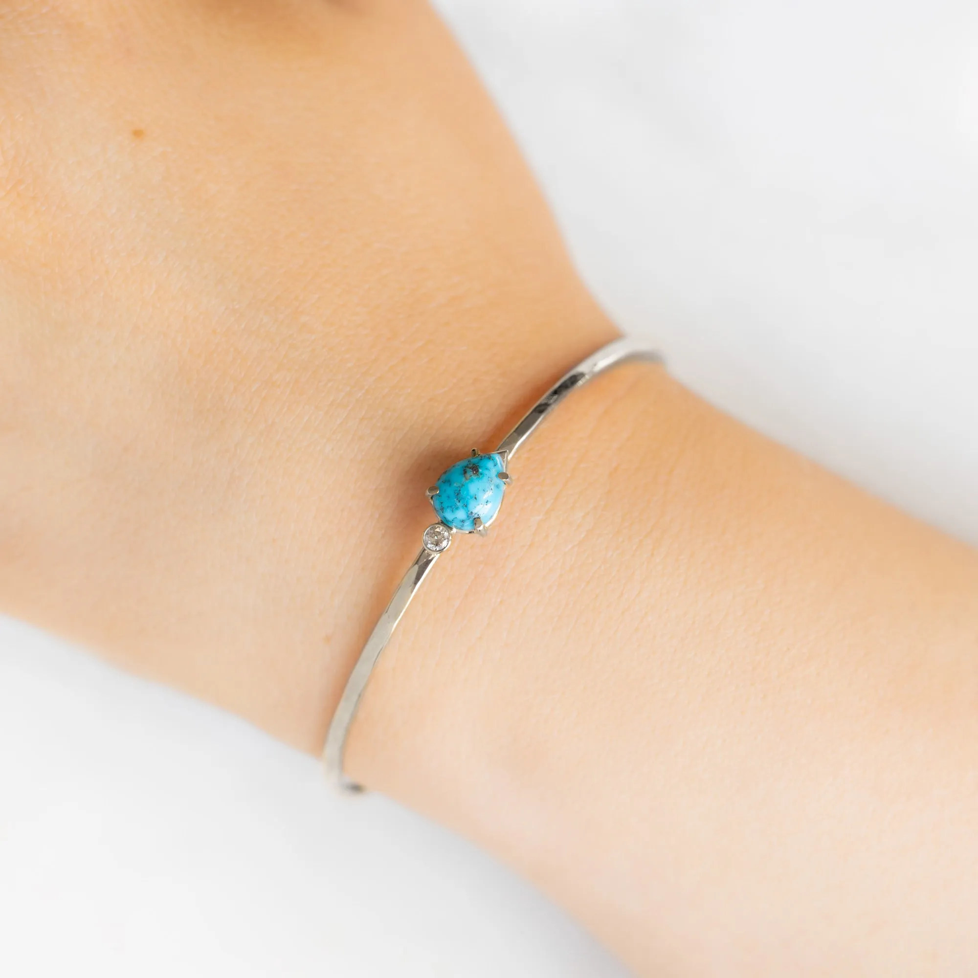 The Asymmetrical Turquoise   Diamond Cuff Bracelet | Sterling Silver