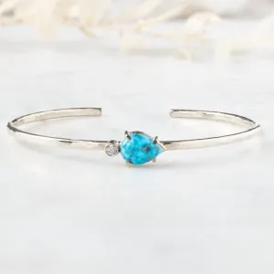 The Asymmetrical Turquoise   Diamond Cuff Bracelet | Sterling Silver