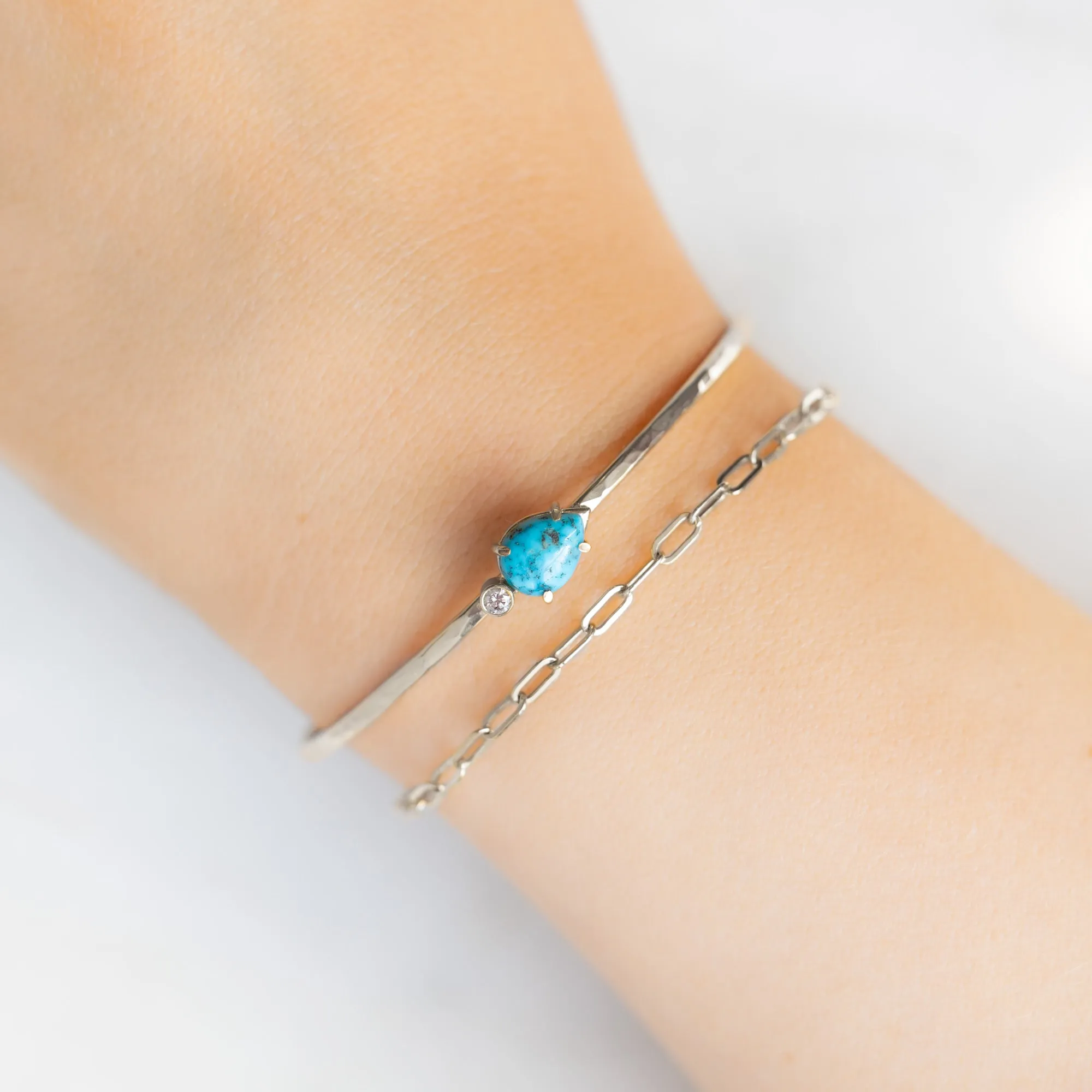 The Asymmetrical Turquoise   Diamond Cuff Bracelet | Sterling Silver