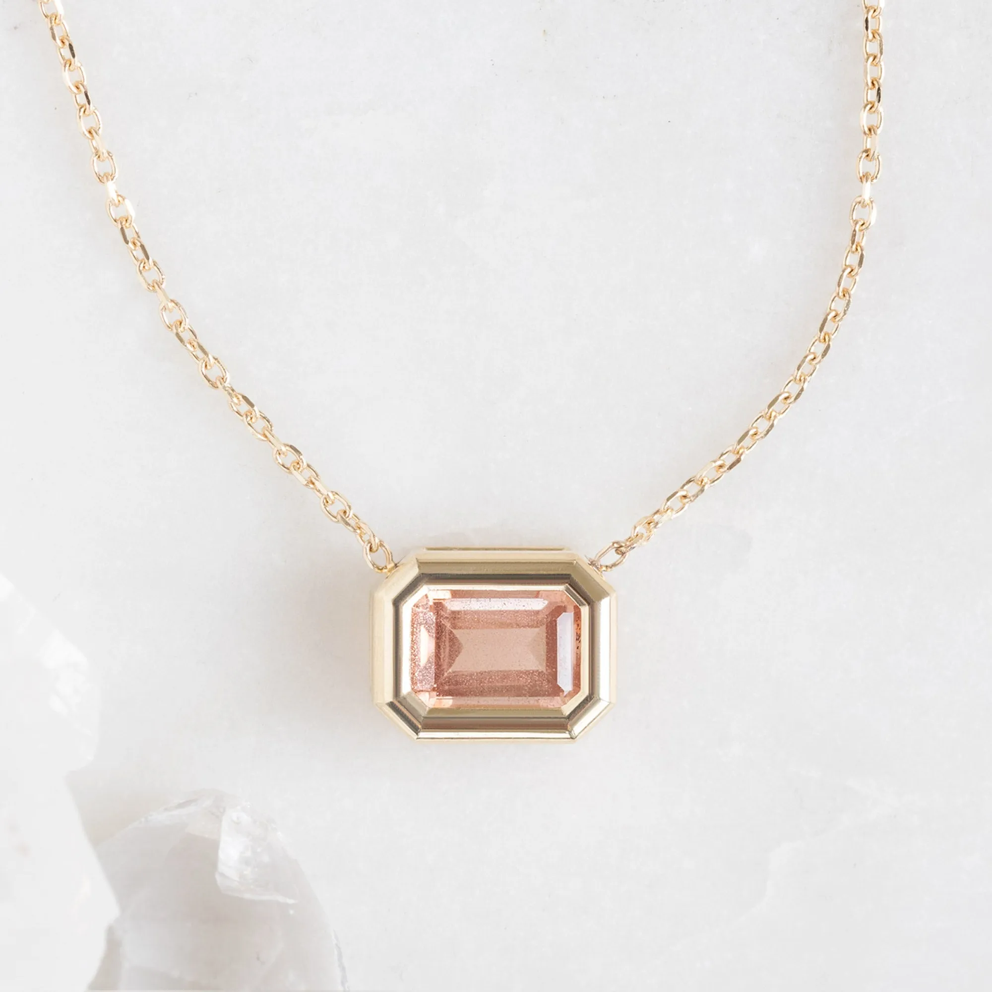 The Emerald-Cut Sunstone Necklace | 10K Yellow Gold
