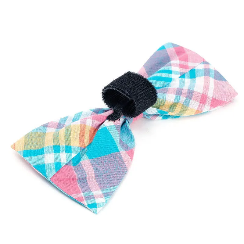 The Worthy Dog Turquoise/Pink/Multi Madras Plaid Bow Tie