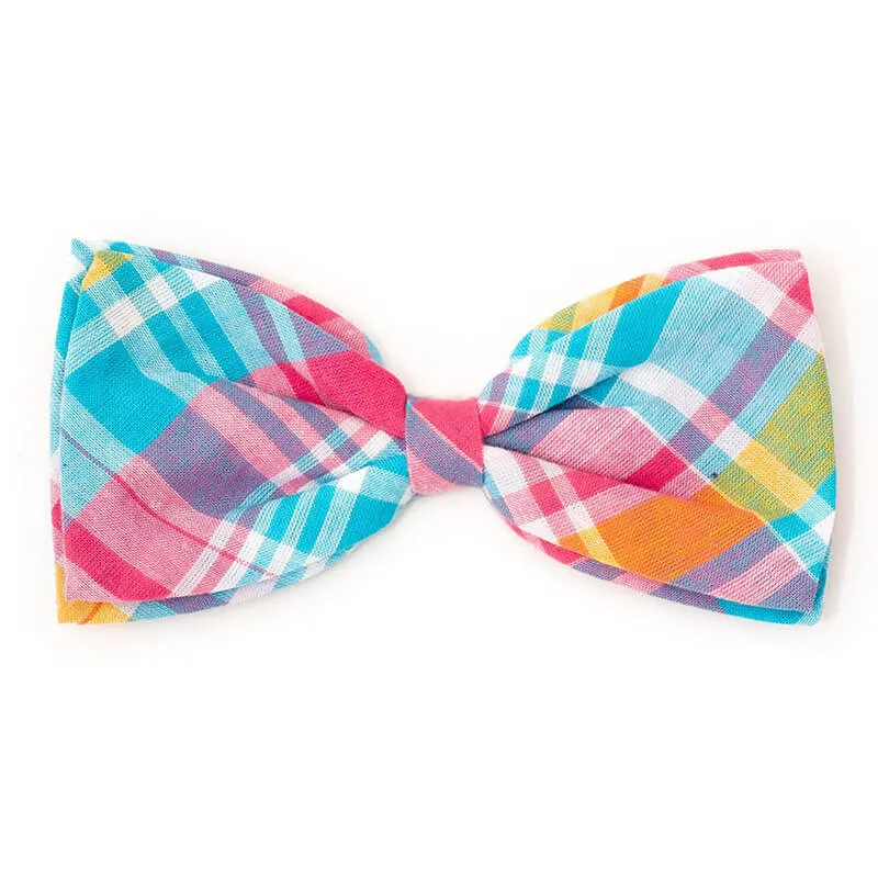 The Worthy Dog Turquoise/Pink/Multi Madras Plaid Bow Tie