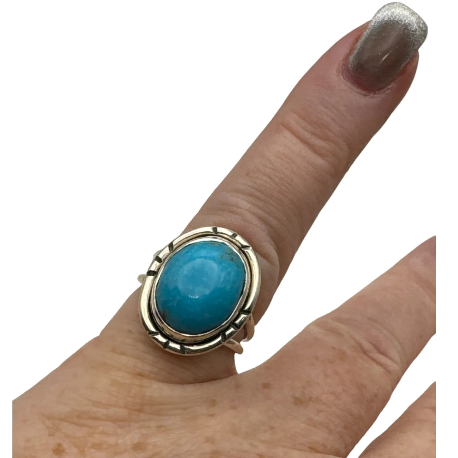 Tibetan Turquoise Solid 925 Sterling Silver Ring 5